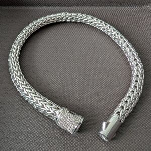 John Hardy Silver Pavé Diamond Woven Bracelet - Medium